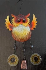 Stained Glass Metal OWL Wind Chime, 20"