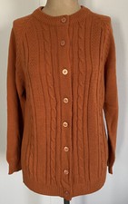 Fully Fashioned Society Cardigan Sweater Cable Acrylic Sz 38 Burnt Orange Vtg
