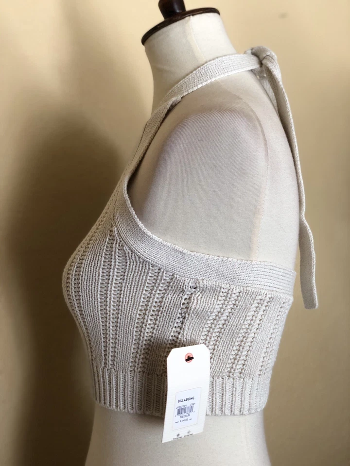 Billabong женщин слоновой кости трикотажа пески с бретелью через шею укороченный Топ несколько размеров  - Изображение 3 из 4