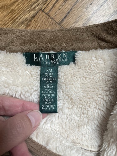 Lauren Ralph Lauren Faux Suede Sherpa Lined Moto Jacket Women's Petite Size M PM - Bild 3 von 9