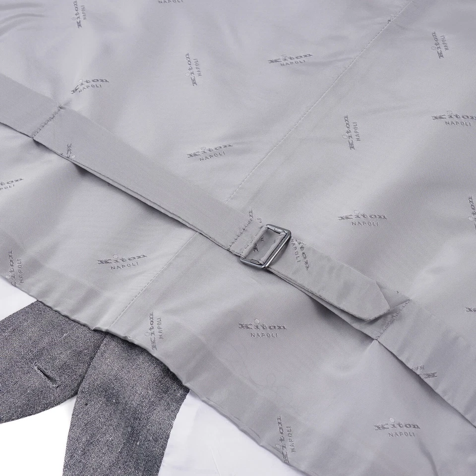 Kiton Napoli Gray Herringbone Cashmere-Linen-Silk Waistcoat US 48-50 Vest NWT - Image 4 of 4