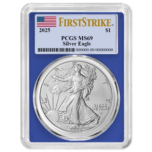 2025 $1 1-oz American Silver Eagle PCGS MS69 FS Flag Label Blue Frame