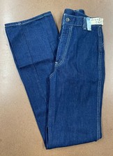 Vintage 1970s Dark Wash Bell Bottom Jeans   Contrast White Stitching