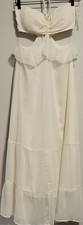 FOREVER 21 Ivory Maxi Dress Ruffle Cut Out Sweetheart Neckline Size S
