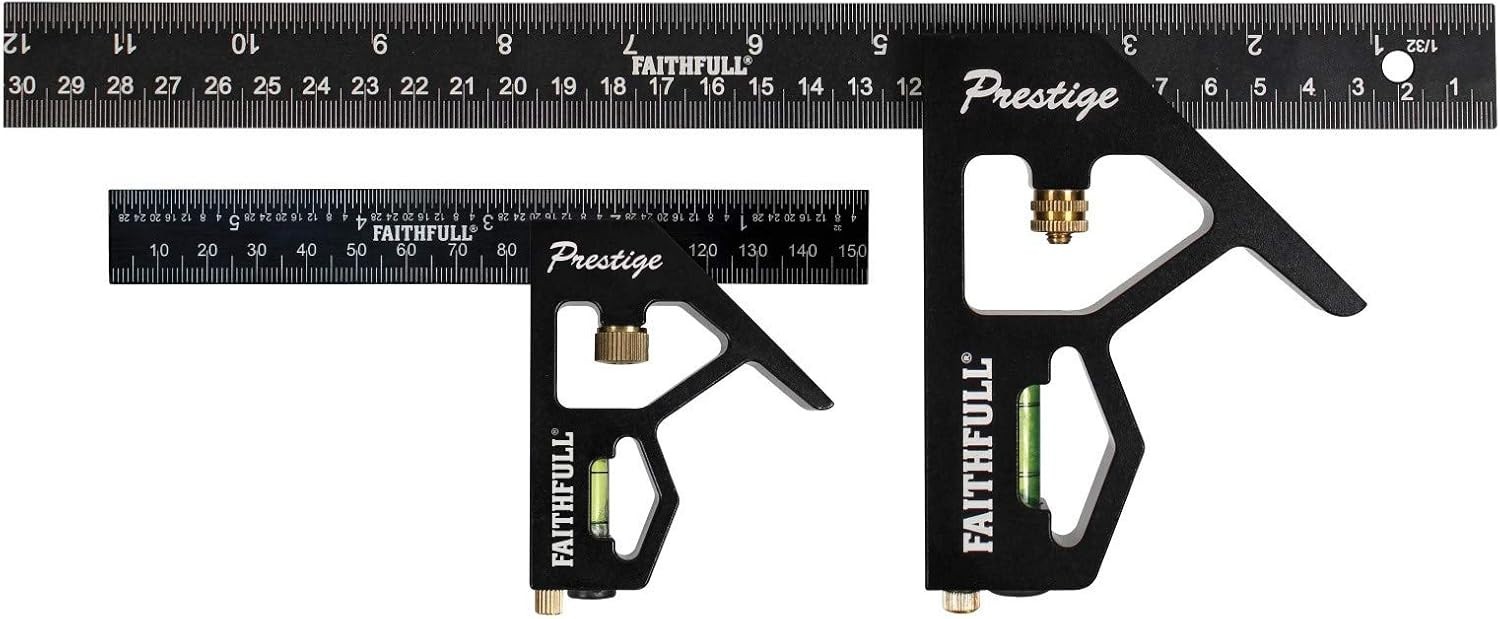 Faithfull Prestige Combination Square Twin Pack Black Aluminium 150mm (6in) & 300mm (12in) – Multi-Function Measuring & Layout Tools with Spirit Level & Marking Scribe for Woodworking & Metalwork - Image 13