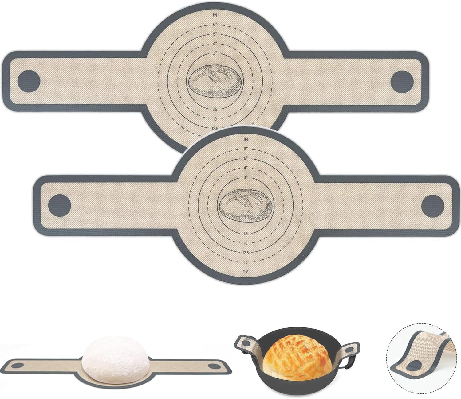 2 Pcs Silicone Bread Sling for Dutch Oven Liners 19.7*8.3, Gray