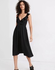 NWT $158 Madewell Ruffle-Front Cross-Back Midi Dress Black Size 6 Women's Boho