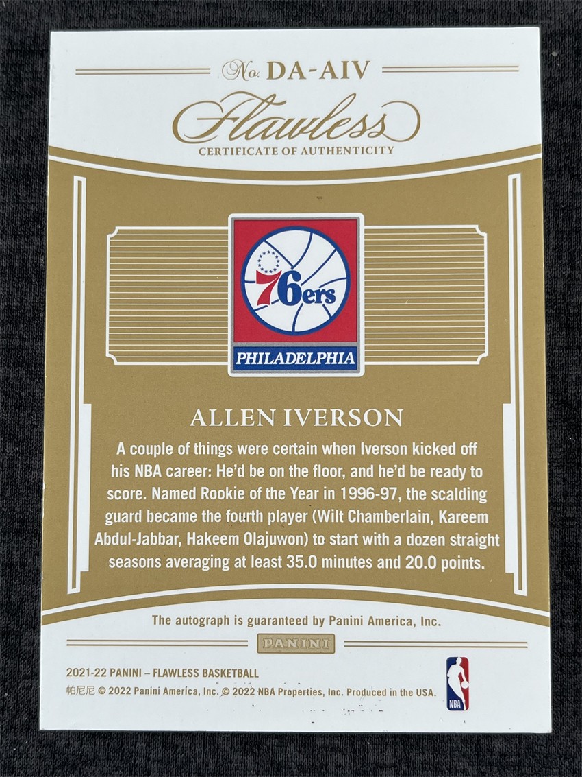 2021-22 Panini Flawless Basketball Allen Iverson Distinguished Ruby Auto 06/15 view 2