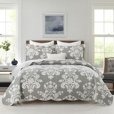 Lorriard Gray Queen Quilts Set100 Cotton Farmhouse Floral Quiltgray Floral