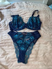 Ann Summers Navy/.Blue Lace Lingerie Set 34e/Small Brand New Without Tags