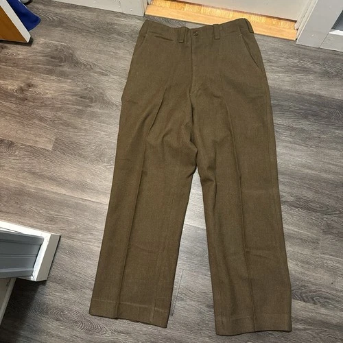 Vintage WW2 US Army Wool Field Trouser Pants OD Serge Military 1943 34x34 (32)