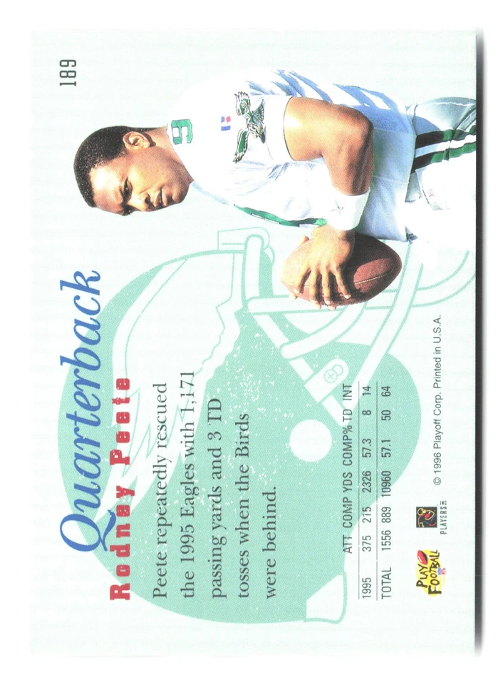 1996 Playoff Prime #189 Rodney Peete - Image 2 of 2