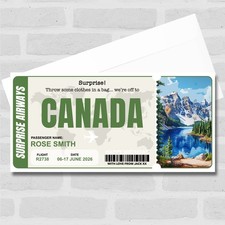 Canada Boarding Pass Personalised Gift Voucher Surprise Trip Holiday Ticket