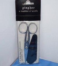 Gingher 5" Knife Edge Craft Scissors With Leather Sheath G-5C  NOS  E2A 1