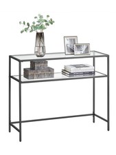 39.4 in Glass Console Table 2 Tier Metal Frame Entryway Sofa Table