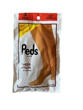 Vintage Peds 3 Pair Sheer Nylon No Show Socks Nude NOS Made USA Size A