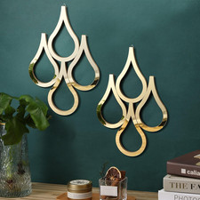Gold Teardrop Wall Mirrors - Set Of 2 Decorative Accent For Home 15.7x11 Inch