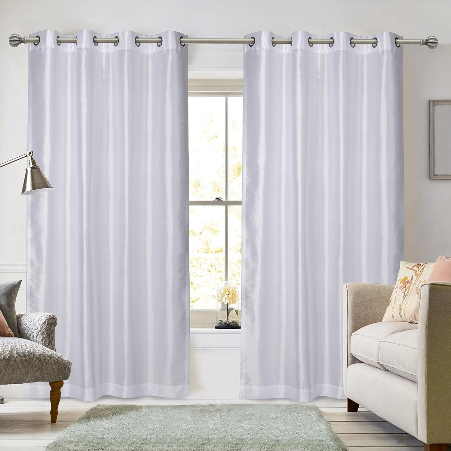 2 - Piece Semi Sheer Faux Silk Grommet Curtains Window Panels for Home Living Ro