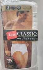 Vintage 2001 Hanes Classics 3 Pack Full Cut Briefs White Size 38 Cotton New