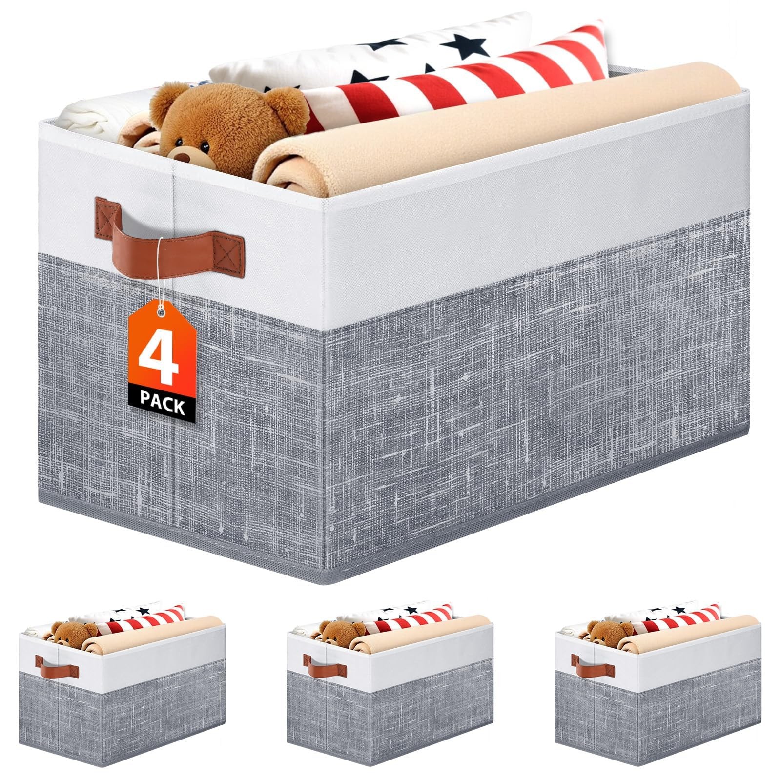 Collapsible Fabric Storage Baskets 14x10 Inches 4 Pack Foldable Organizer Bins for Shelves