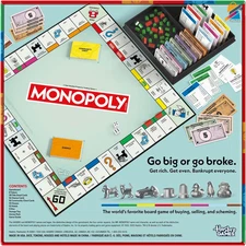 Monopoly Board Game Classic Edition w Storage Tray & Metal Tokens Ages 8+ Gift