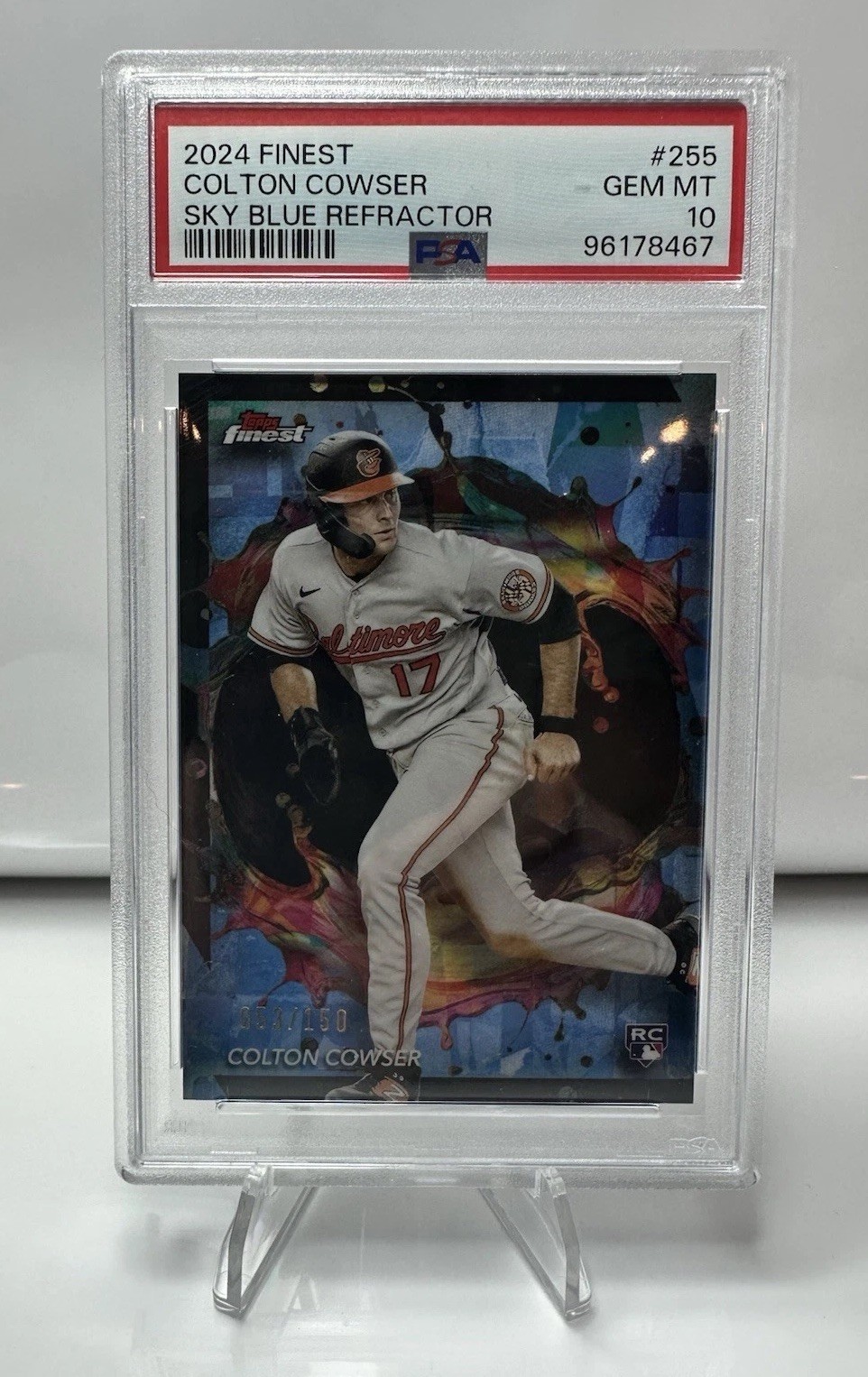 2024 Topps Finest - Rare Colton Cowser #255 Sky Blue Refractor /150 (RC) PSA 10