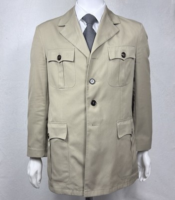 Bespoke Utility Safari Tailored jacket  Cotton Horn Buttons Tan Germany Sz 42