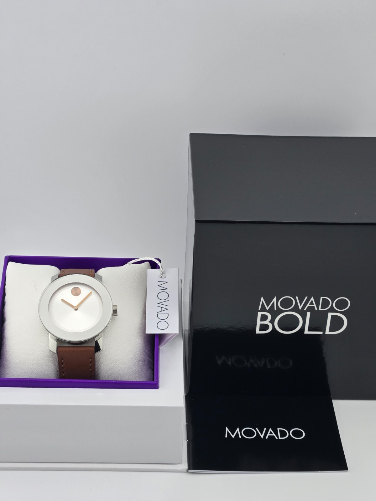 Movado Bold Women's Silver Dial Brown Leather Strap Watch - 3600379 ($595 MSRP)