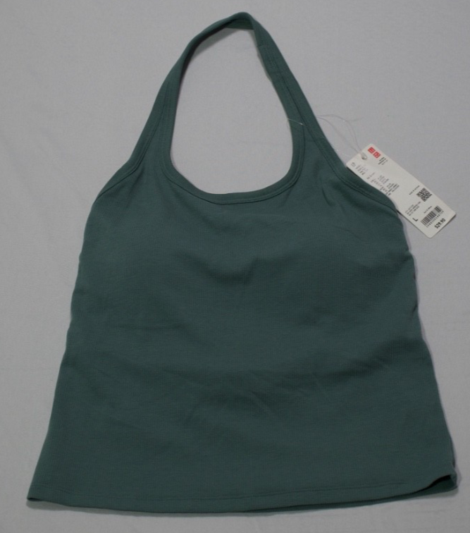 Uniqlo NWT Ribbed Open Back Halter Airism Womens Top w/ Built in Bra Size L