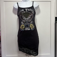 Y2K Forever 21 Long Line Lace Cami Mini Dress Asymmetrical Graphic Print Boho S