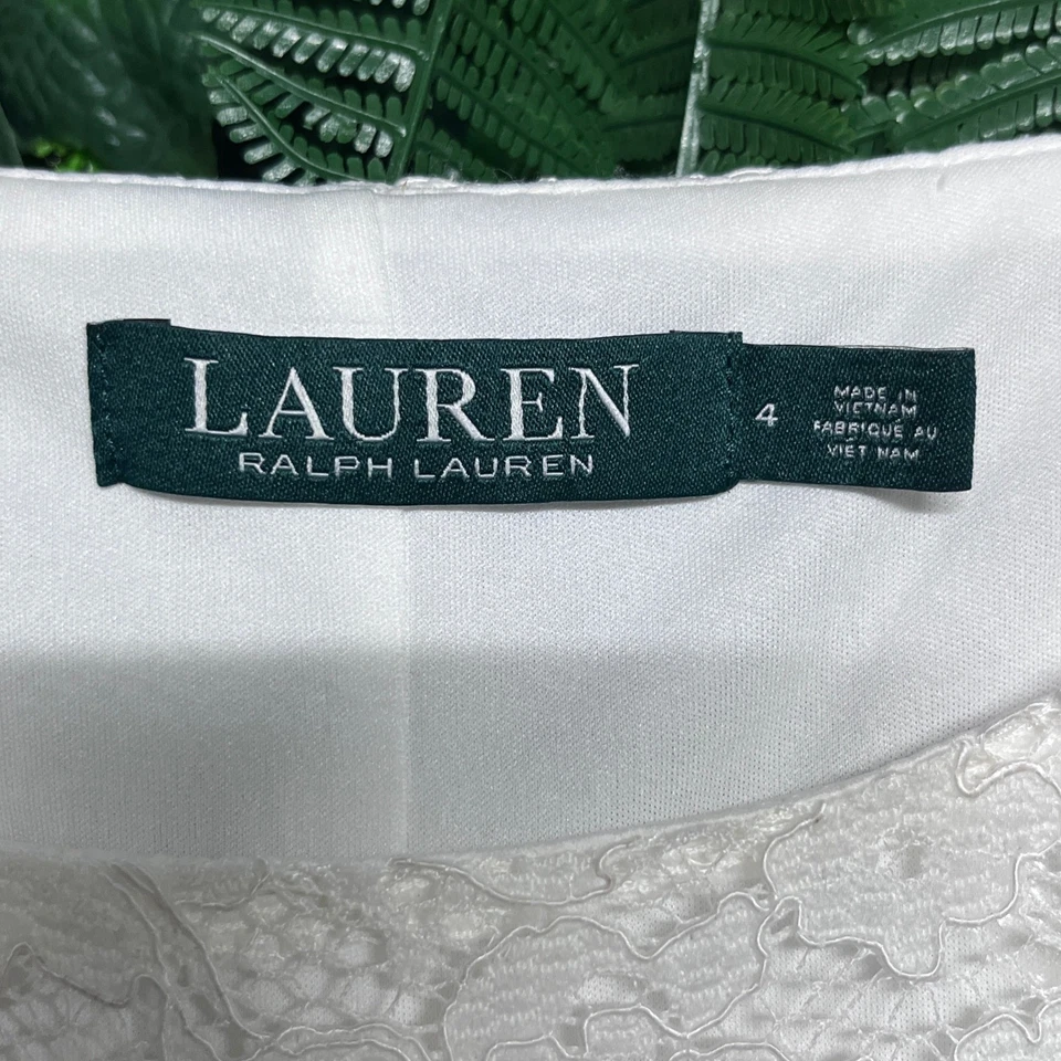 Ralph Lauren Dress Size 4 Cream Lace Sheath Sleeveless Knee Length Cocktail 3307 - Image 4 of 4