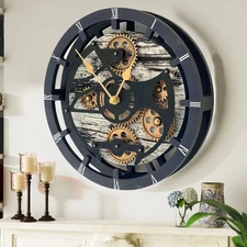 The Gears Clock CANADA LINE MANTEL CLOCK ROUND (HYBRID WALL) 16 INCH GREY&WHITE