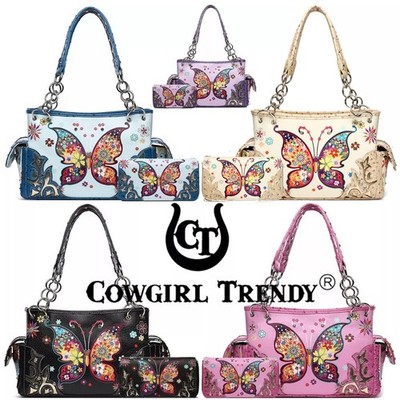 Women Spring Butterfly Flower Carry Purse Western Handbag Shoulder Bag Wallet