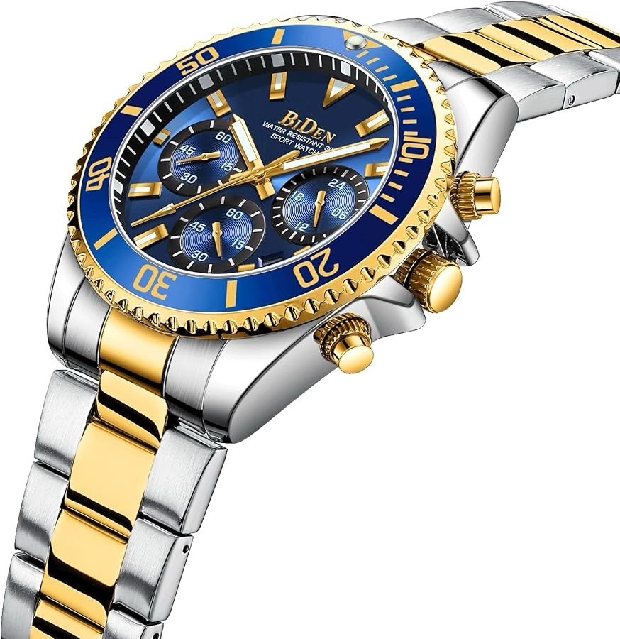 BIDEN Mens Watch Chronograph Stainless Steel Waterproof Date
