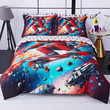 Astronaut Skateboarding in Space Kids Bedding Set Full Size Comforter Sets, Bed