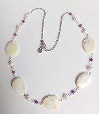 Collana in argento 925 con dischi di rubini rossi madreperla e perle acqua dolce