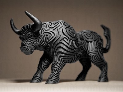 Designer Bull Sculpture | Schwarzer Stier im modernen Stil | 3D-gedruckte