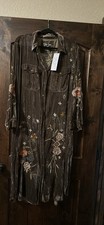Kyla Seo Brown Velvet Floral Embroidered Shirt Dress Long Sleeve XL