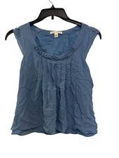 Banana Republic Blue Sleeveless Silk Top XS With Ruffle Neckline