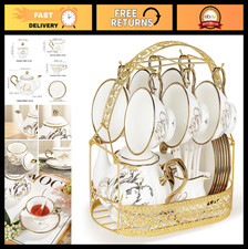 Elegant 22-Piece Bone China Tea Coffee Set - Gold Tulip Design, 6 Cups Sauce