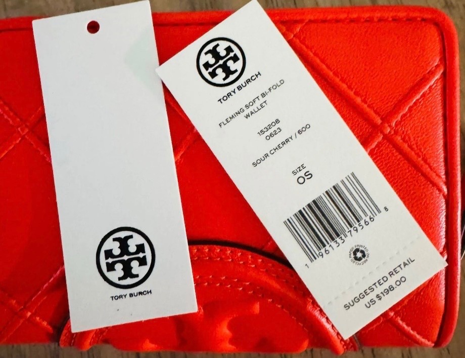 Tory Burch Fleming Bi - Fold Wallet Sour Cherry New NWT thumbnail 3