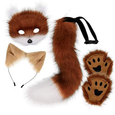 4-Piece Fur Fox Costume Accessory Set - Including Mask, Gloves, Headband, Tail,