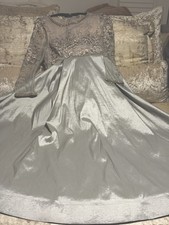 Mac Duggal Embroidered Floral Formal Gown Gray/Taupe W/Rhinestones/Pearls Sz16