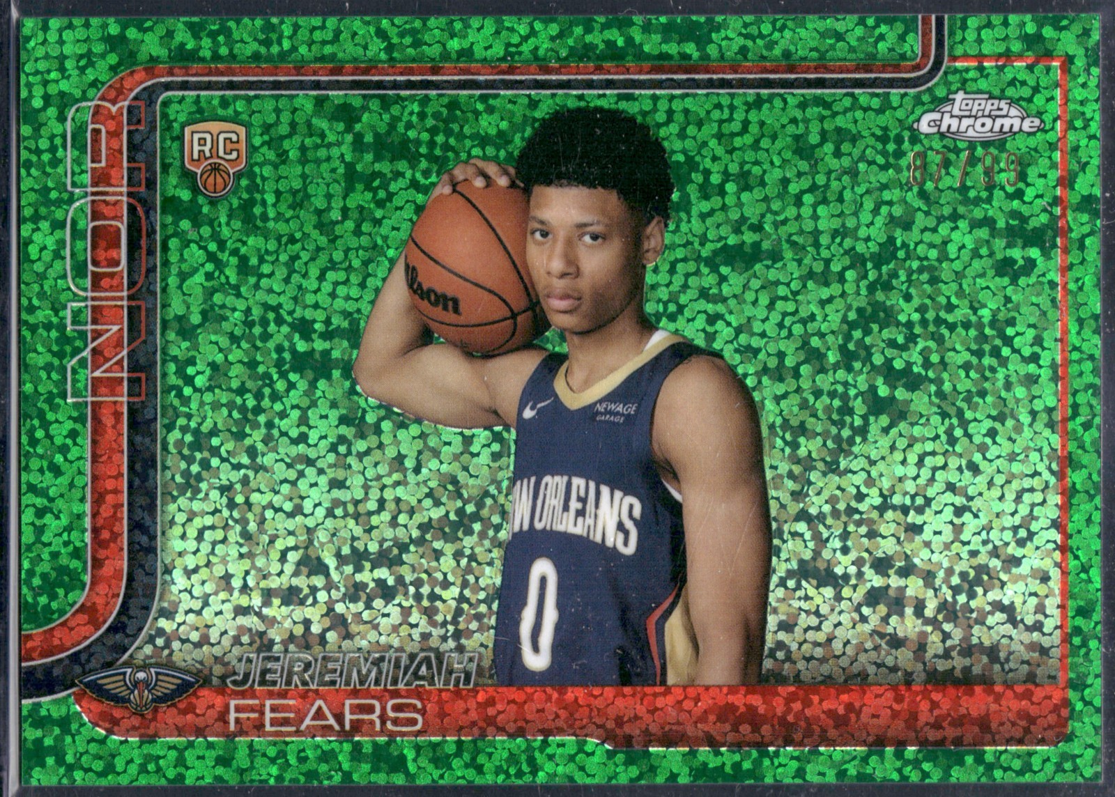 2025 Topps Chrome NBA Jeremiah Fears Image Variation Green Speckle /99 #257