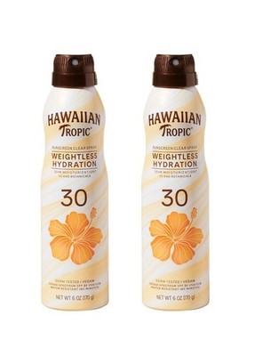 2 Hawaiian Tropic Sunscreen Clear Spray Weightless Hydration SPF 30 (6oz.) 08/27