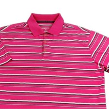 NIKE Golf Dri Fit Polo Shirt Men's Large Coral Striped Performance Short Sleeve