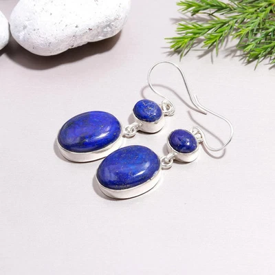 Fantastische Lapislazuli Edelstein 925 Sterling Silber Handgemacht Ohrring AR-78 - Bild 1 von 4