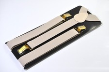 Light Beige Sand Elastic Suspenders Braces with Bronze Metal Clips For all ages