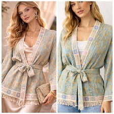 Chaqueta Kimono Nekane Kala Jacquard Brocado Boho Flecos XS | S NUEVA CON ETIQUETAS