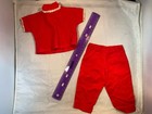 Vintage Baby Doll Clothes 2 Piece Red PJ Lace Accent — photo 3